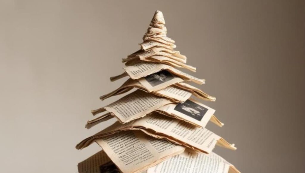 Ved kreaboret- Lav små juletræer af gamle bøger